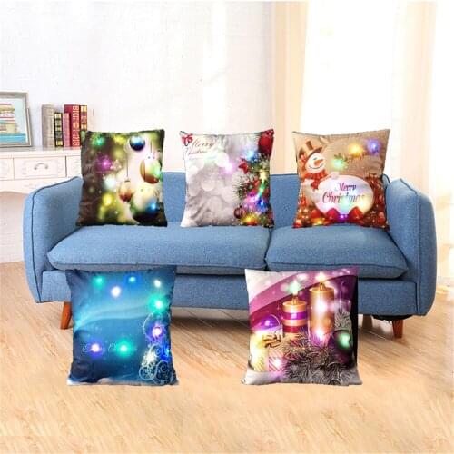 LED Christmas Style Cushion Cover Santa Claus Xmas Snowman Christmas Greetings Home Decorative Pillows Cover Merry Xmas Present
