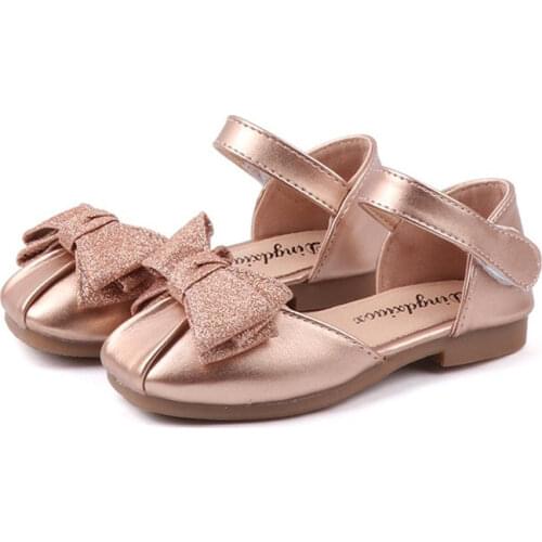 Kids Shoes Girls Shoes Flats Princess Wedding Party Leather Shoes With Glitter Bow Bowtie Children Mary Janes Sweet Soft 2021