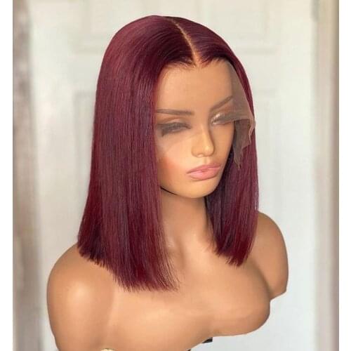 Blunt Short Cut Bob Straight Lace Front Wigs for Black Women Babyhair Glueless Synthetic Preplucked Middle Part Curly 180% 99j