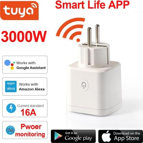 Tuya Smart Plug WiFi Socket EU 16A Power Monitor Timing Function SmartLife APP Control Works With Alexa Google Assistant