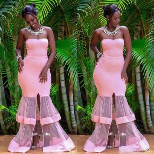 2020 new african special tulle train design mermaid Evening Dresses Sweetheart floor length Prom Dress Front Split gowns A Line