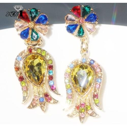 YaYi Jewelry Fashion Multi Glass Rhinestone Dangle Crystal Earring Girls Lady Womens long Ear Studs Hoop Gem Earrings Gift