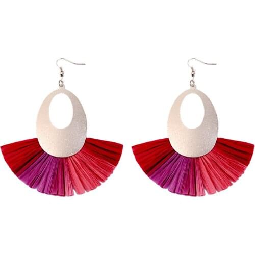 Raffia Fan Earrings - Handmade Women Big Dangle Drop Earrings Design for Women Girls