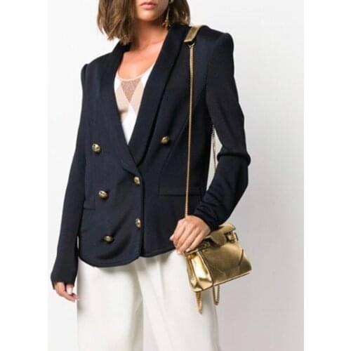 High End Custom 11.11 Fashion Shawl Collar Double Breasted Temperament Blazer Coat Women Casual Knitted Outerwear
