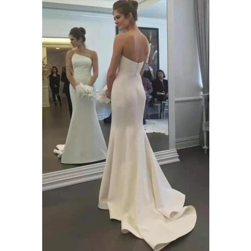 Elegant Long Mermaid Satin Wedding Dresses Floor Length Zipper Back Strapless Abendkleider Maxi Bridal Gowns for Women