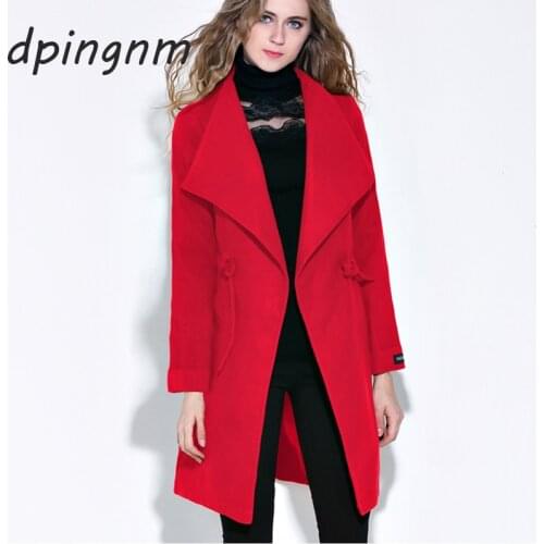 Women Long Woolen Coat Autumn Winter Slim Cardigan Jackets Elegant Blend Thicken Warm OL Trench Outwear