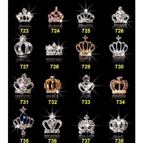 ML723-738 100Pcs/Lot hinestones Crown Nail Art Stickers Tips Glitters Crown 3D Nail Art Teardrop Eye Tiara Crowns AB Rhinestone
