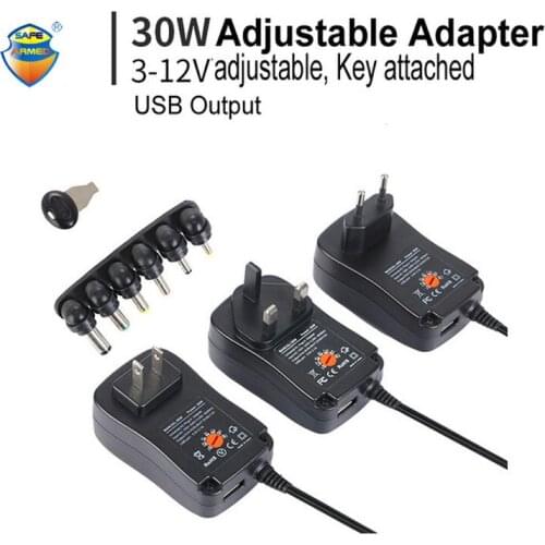 30W AC/DC Adapter Adjustable Power Adapter 3V 4.5V 5V 6V 7.5V 9V 12V 2A 2.5A Universal Charger Supply USB Output for CCTV Camera