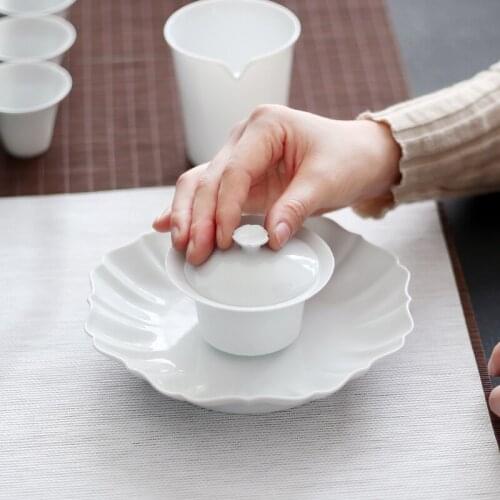 White Blanc De Chine Cover Teacup Handmade Sancai Pure White Tea Set Household Kung Fu Ceramics Japanese Tea Brewing Anti-Scald