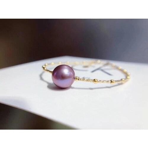 D304 Fine Jewelry Pure 18K Gold Natural Fresh Water 10-11mm Purple Pearls Bracelets for Women Fine Pearls Bracelets