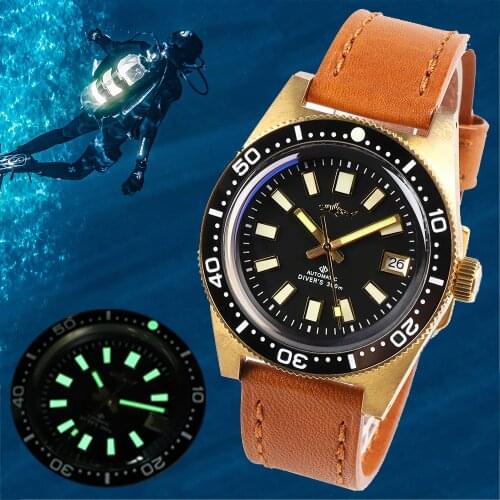 HEIMDALLR 300M Black Dial Mens Bronze Diver Watch Sapphire Waterproof NH35A Automatic Movement Mechanical Watches