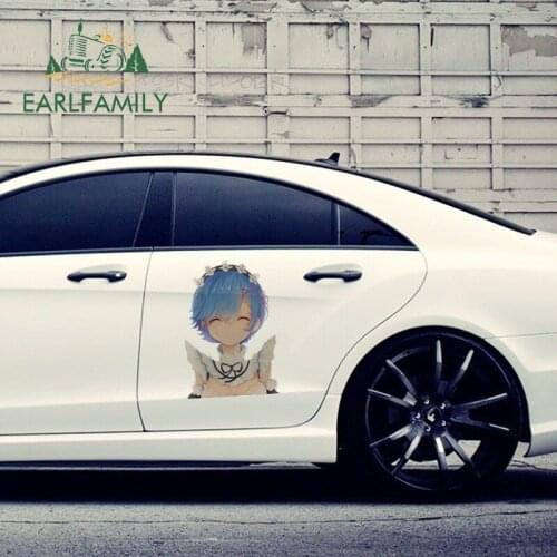 EARLFAMILY 43cm x 31.8cm for Anime Rem Funny Car Stickers Vinyl Car Wrap Decal Personality Graffiti Waterproof Sunscreen Decor