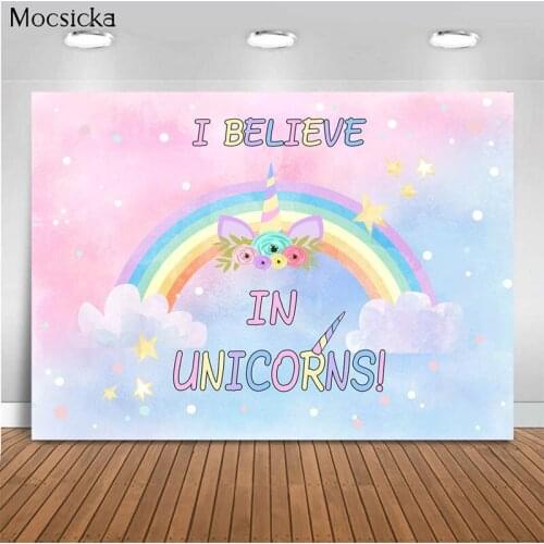 Mocsicka Baby Shower Photo Background Rainbow Unicorn Decoration Style Child Portrait Photo Wallpaper Photography Prop Studio