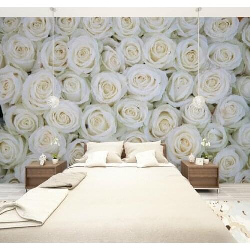 Custom Size 3D Photo Mural Wall Sticker Romantic White Rose Wall Removable Wall Papers Self-adhesive Vinyl Art Home Decor