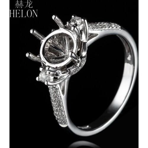 HELON 8-9mm Round Cut Solid 10K White Gold Real 0.4ct Diamonds Engagement Women Semi Mount Women Trendy Flower Fine Jewelry Ring