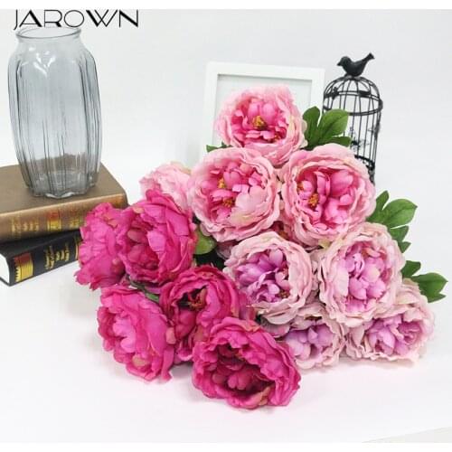 JAROWN Artificial 5 Heads Peony Decoration Flower Silk Fake Flowers Bouquet Flores For Wedding Decoration Home Decor Accessories