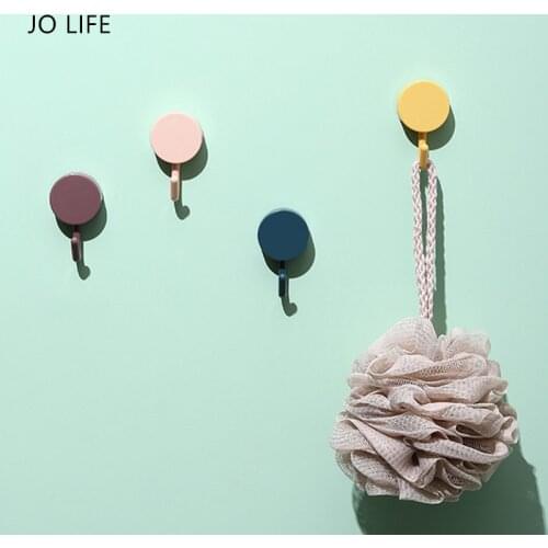 JO LIFE 10PCS/Pack Solid Color Free Punching Hook Nordic Style Wall Mounted Self-adhesive Small Storage Hooks Key Hanger