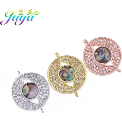Juya DIY Bracelets Handmade Accessories Micro Pave Zircon Greek Evil Eye Connector Charms For Fashion Jewelry Making Findings