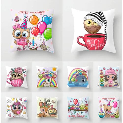 Cute Owl Cushion Cover Cartoon Animal Owl Polyester Throw Pillow Case Cover Owl Decoration Pillowcases Pillows Cover TP137
