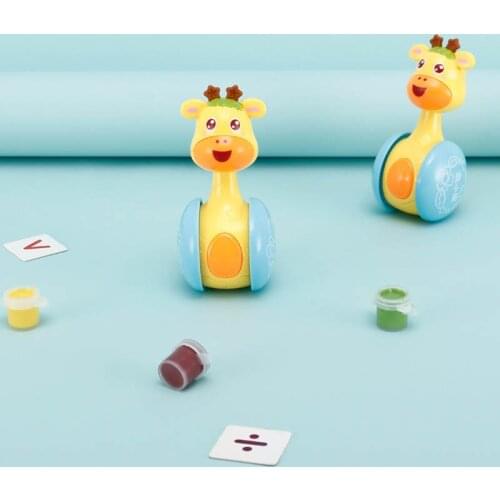 Cute Sliding Deer Baby Tumbler Rattle Learning Education Toys Infant Teether Toy Mobile Stroller Roly-poly Toy for Baby