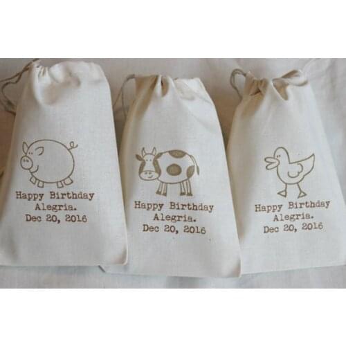 Custom Farm Animal muslin cotton birthday Hangover Kit jewelry favor Bags Bachelorette bridal shower wedding Party gift packets