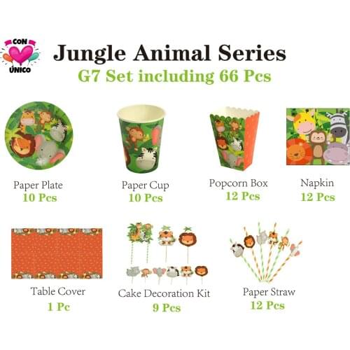 Conunico Animal Jungle Theme Jungle Party Decoration Birthday Jungle Safari Animal Kids Party Supplies Disposable Tableware Set
