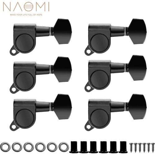 NAOMI 6-in-line Sealed Electric Guitar String Tuning Pegs Keys Machine Head Tuners Set Right Hand For Strat Tele Guitar Black