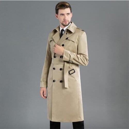 Cheap mens trench coats gabardina hombre man long coat men double-breasted clothes khaki slim jaqueta overcoat long sleeve
