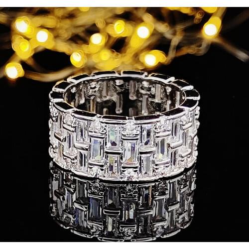 2021 New Luxury Princess Solid 925 Sterling Silver Eternity Band Ring for Women Anniversary Gift Jewelry Bulk Sell R6277