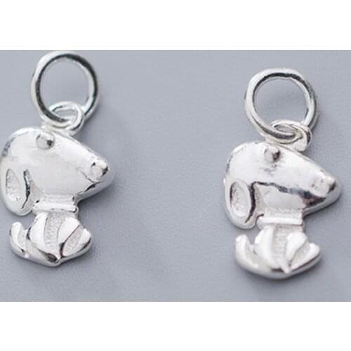 925 Sterling Silver Handmade Dog Cute Dangle Pendant Decoration Women Earrings Necklace Charms DIY Jewelry Making Materials