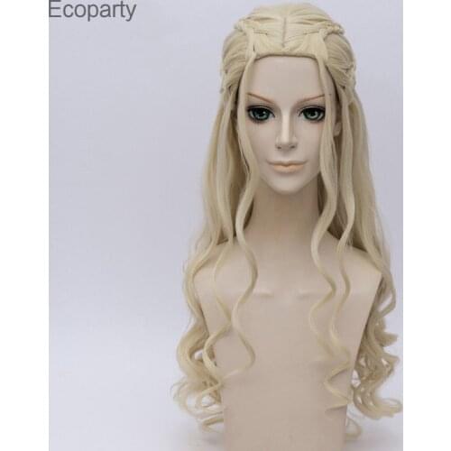 Drop shipping Cosplay Wig Dragon Mother Daenerys Targaryen Gold Long Wavy Blonde Hair Wigs Halloween Party Costume Wig