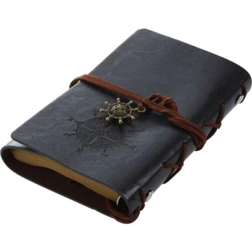 Retro Vintage Leather Bound Blank Pages Journal Diary Notepad Notebook (Black) S