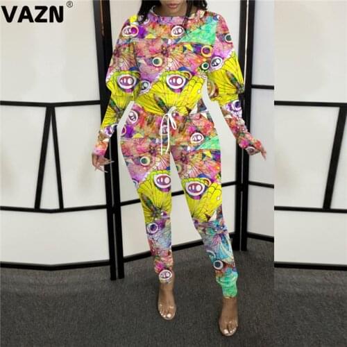 VAZN Hot Sexy O-neck Cartoon Fashion Stretch Women Full Sleeve Party Fashion Mujer Luxurious Jumpsuits Full Pant Bandage Rompers