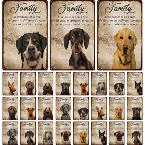 Family Cute Dogs Metal Signs Vintage Plates Pub Bar Club Pet shop Wall Decorative Plaque Home Decor 20x30cm