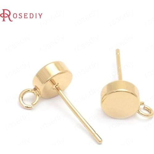 37654)10PCS 6MM Thickness 2.5MM 24K Gold Color Brass Round Stud Earrings Pins Jewelry Making Supplies Diy Findings Accessories
