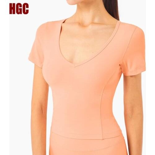 Sports clothing Women Short Sleeve Yoga T-shirt Girl Sexy V-neck Slim Naked-feel Buttery-Soft Elastic Fitness Top GYM Blouse