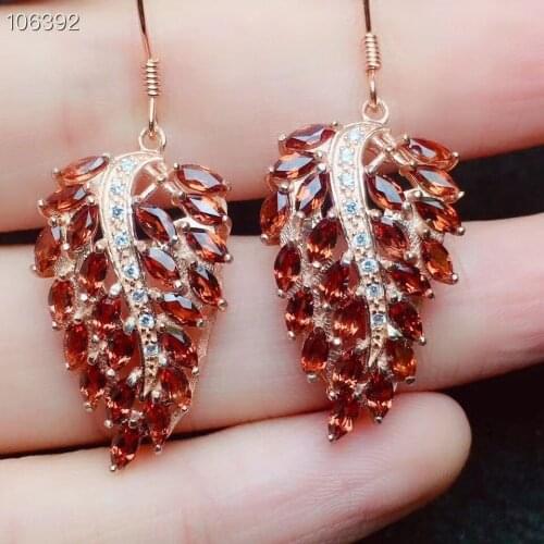 Natural And real Garnet earring Leaf style 925 sterling silver Free shipping 0.13ct*44pcs gemstone