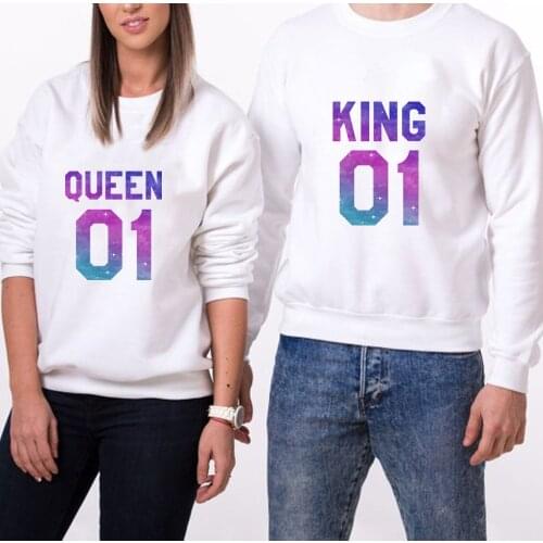 KING QUEEN 01 Letters Print Men Women Lovers Couple Hoodies Women Sweatshirts Long Sleeve Shirt Pullover Feminino