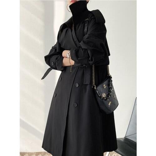 Hepburn Style Windbreaker Womens Middle Long 2021 Spring and Autumn New High End Temperament Knee Length British Style Long