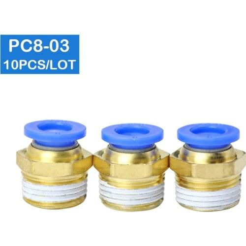 High quality 10pcs BSPT PC8-03, 8mm to 3/8' Pneumatic Connectors male straight one-touch fittings