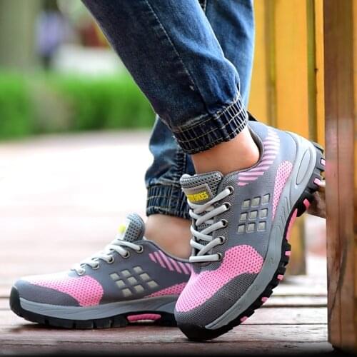 Womens fashion breathable safety shoes worker steel toe caps shoe summer security work boots zapatos seguridad indestructible