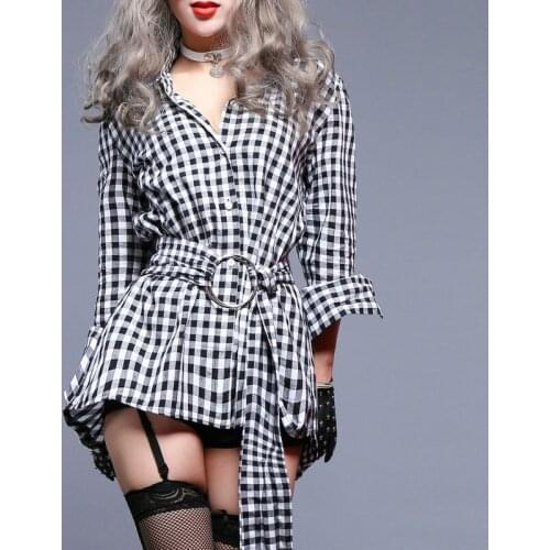 Autumn Fashion WomenS Sexy Plaid Slim Shirt Nightclub Bar Female Singer Hip Hop Jazz Dance Costumes Pole Dancing Wear DL5096