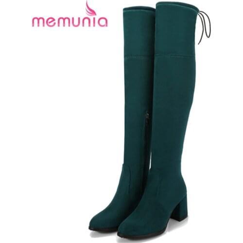 MEMUNIA Hot sale low price over the knee boots female fashion elegant high heels shoes woman boots elasticity big size 34-45