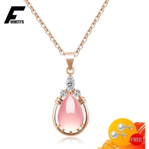 Bali Jelry Trendy 925 Silver Necklace Jewelry Accessories for Women Water Drop Shape Rose Quartz Zircon Gemstone Pendant Wedding