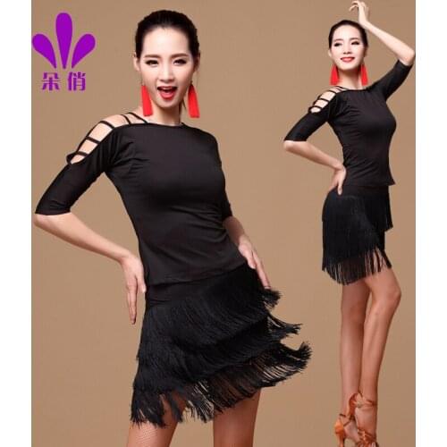Lady Samba Dancing Suit Shirt Skirt 2 Pcs Plus Size Women Latin Dance Performance Clothing Female Shirt Tassels Suit B-4372