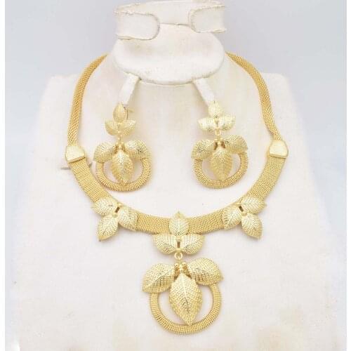 High Quality Big flower Dubai Italy 750 Gold color Jewelry BIG Set For Women african beads jeweLry fashion set earring jewelry