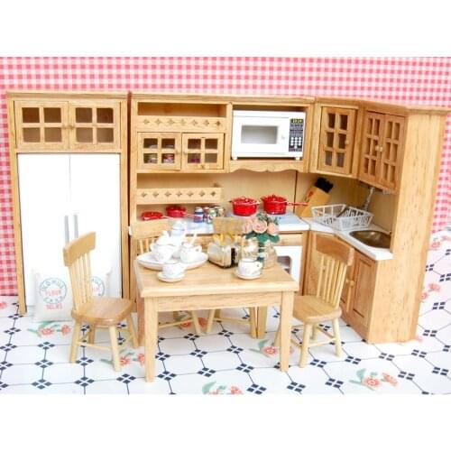 1/12 Dollhouse Miniature Wooden Furniture 5pcs Table Chair 40pcs Porcelain Tea Coffee Set Dolls Dining/Living Rooms Items Decor