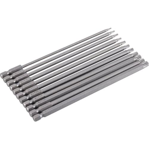 11Pcs 150mm Screwdriver Bits Set Portable T6-T40 S2 Steel Screwdriver Bits Set Hex Shrank Torx Bit Repair Hand Tools