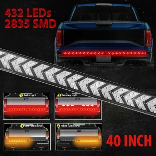 40" 12V Truck Tailgate Light Strip LED bar Sequential Yellow Turn Signal Red Running Brake Reverse Pickup Tail brake light Strip