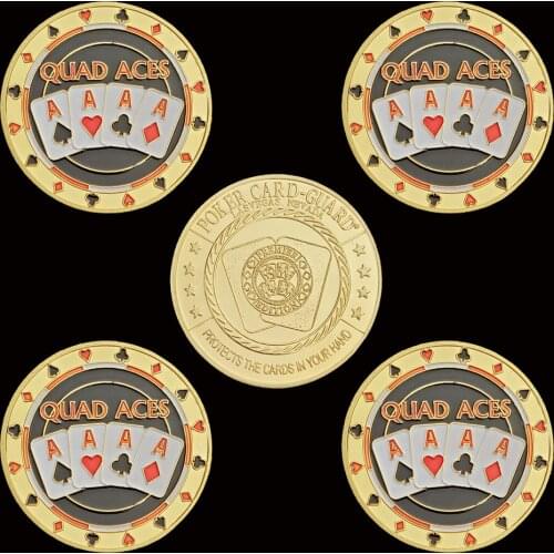 5PCS Quad Aces Entertaining 3D Poker Chip Colorful Casino Metal Coin W/ Coin Capsule